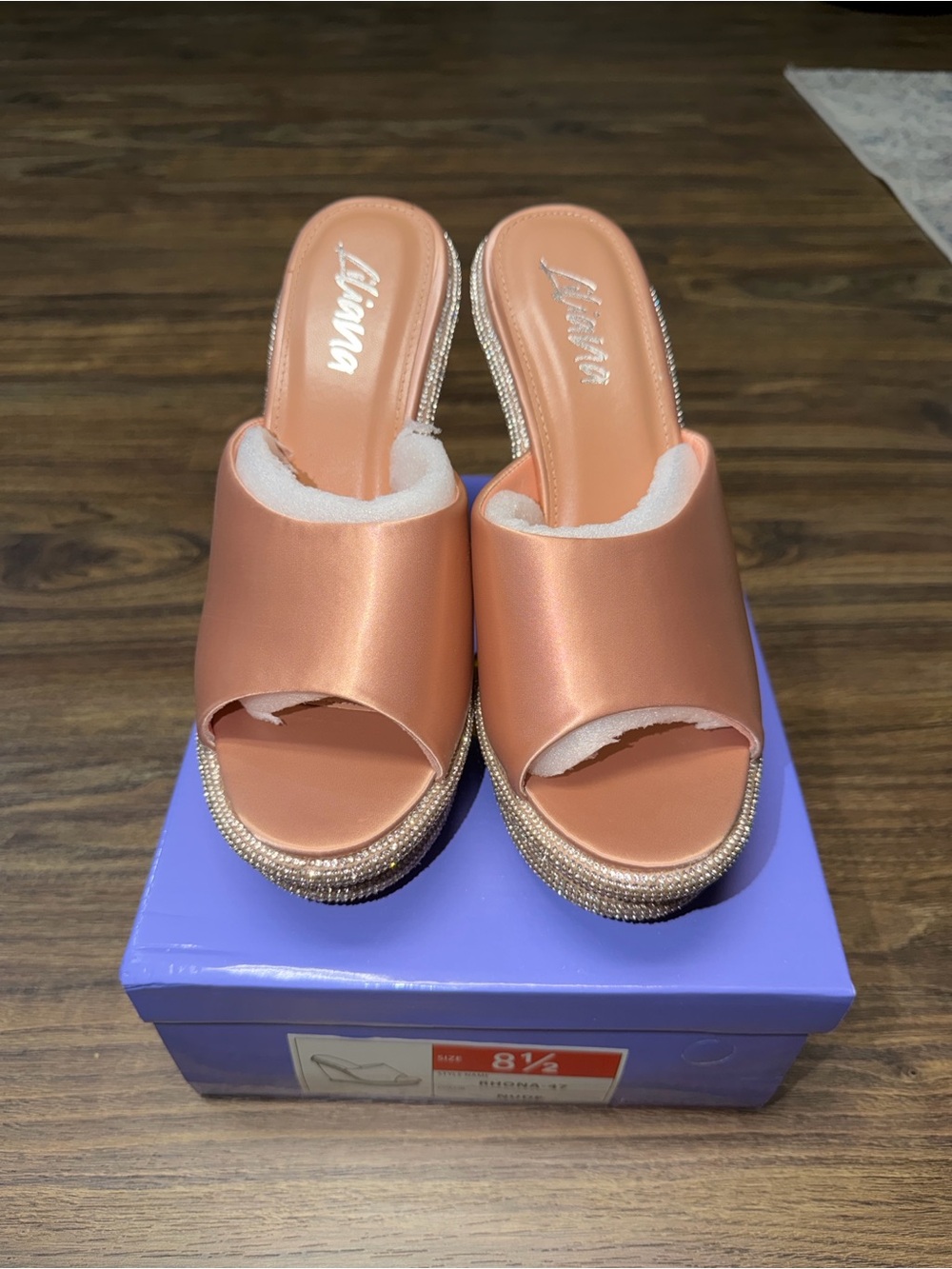 Liliana Satin Open-Toe Slide Sandals in Rose Gold Tone